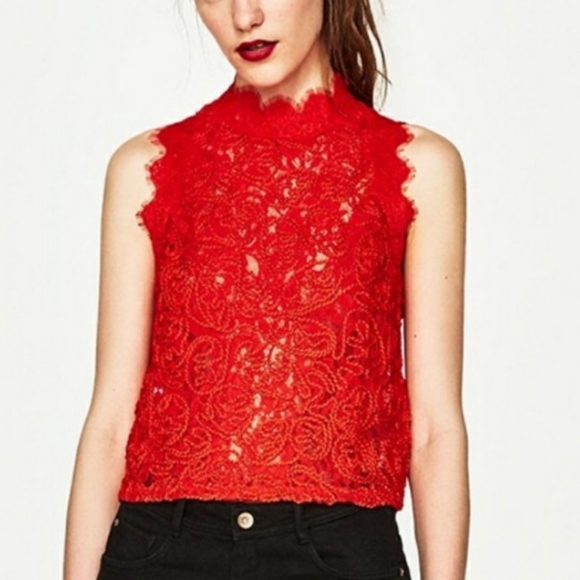 Zara Tops - Zara Embroidered Front Lace Top